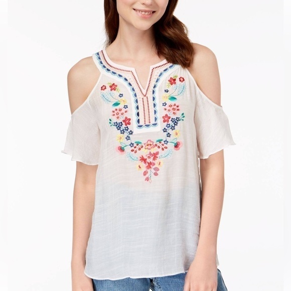 IN San Francisco Tops - IN San Francisco Ladies Cold Shoulder Embroidered Blouse Size XL
